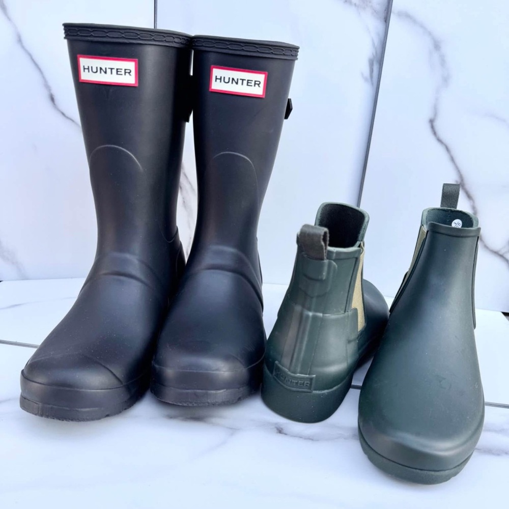 Hunter Classic Black and Dark Green Boots Bundle Size 6 Women